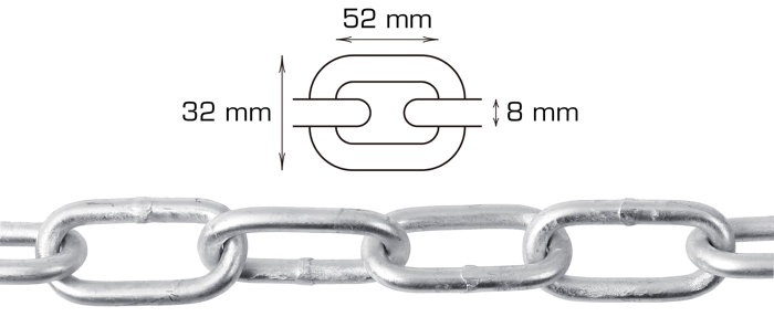 Galvanisert kjetting langlenket Ø8 mm x 2 meter